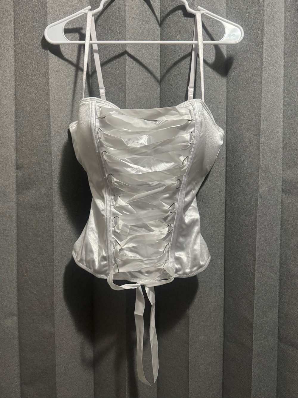 Spirit White Satin Lace-Up Corset Tank